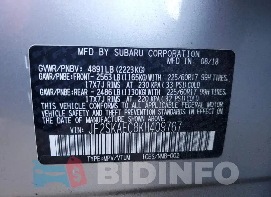 JF2SKAEC8KH409767 Photo# 14