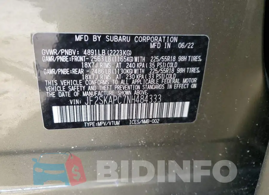 JF2SKAPC7NH484333 Photo# 13