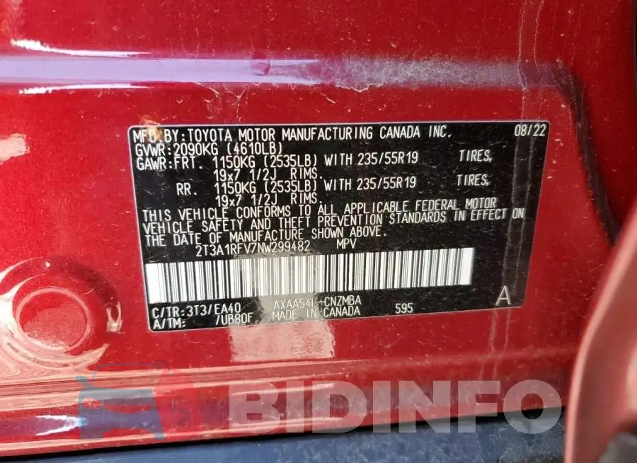 2T3A1RFV7NW299482 Photo# 12