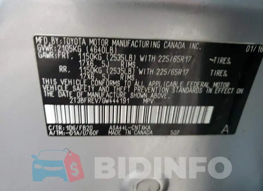 2T3BFREV7GW444191 Photo# 13