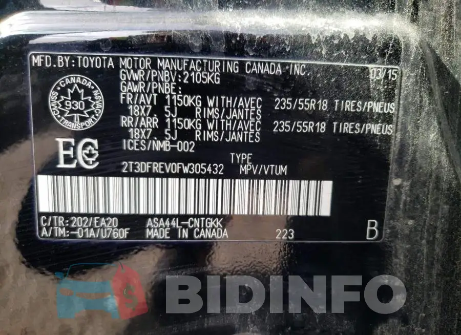 2T3DFREV0FW305432 Photo# 13