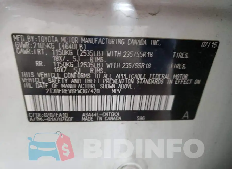 2T3DFREV6FW367420 Photo# 12