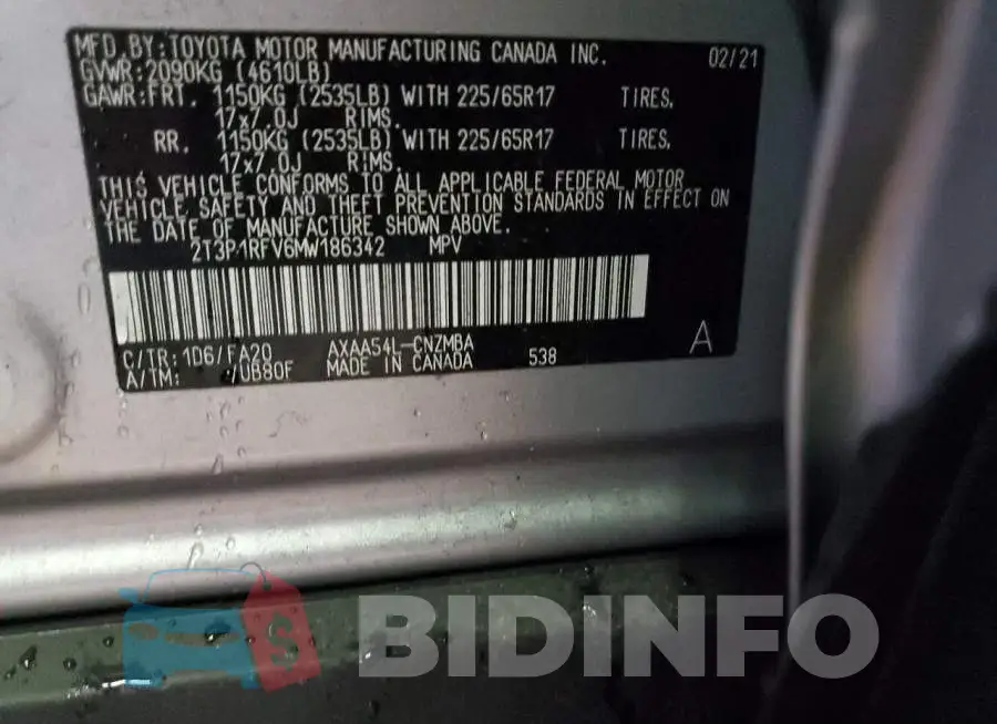 2T3P1RFV6MW186342 Photo# 13