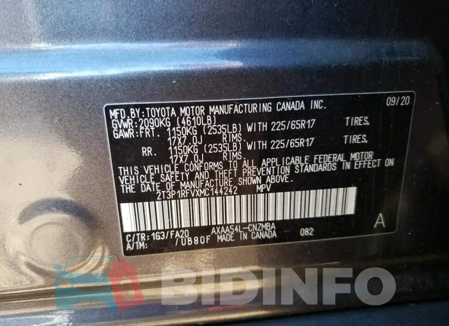 2T3P1RFVXMC144242 Photo# 12