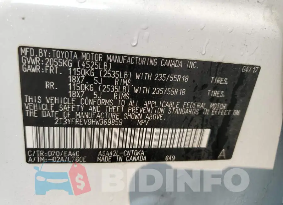 2T3YFREV9HW369859 Photo# 12