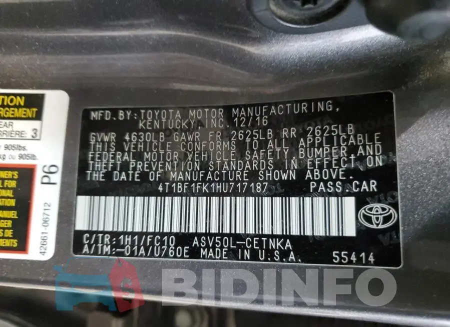 4T1BF1FK1HU717187 Photo# 13