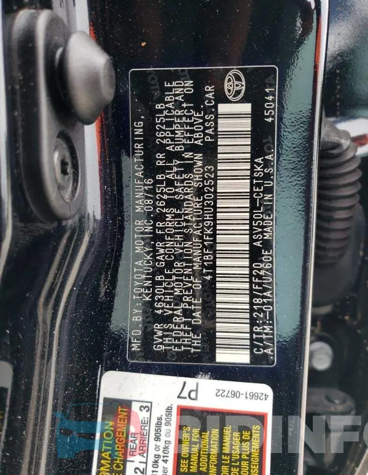 4T1BF1FK9HU302523 Photo# 12