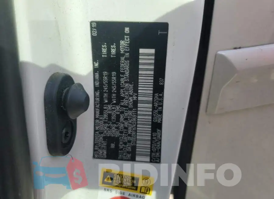5TDDZRFH7KS969111 Photo# 12