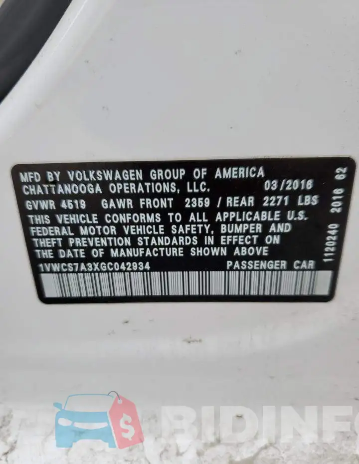 1VWCS7A3XGC042934 Photo# 12