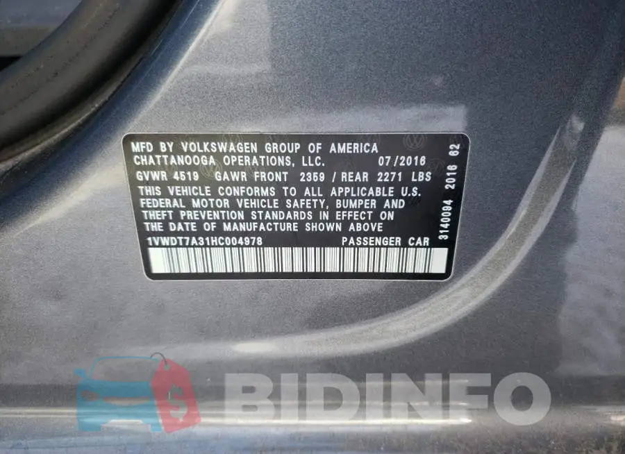 1VWDT7A31HC004978 Photo# 13
