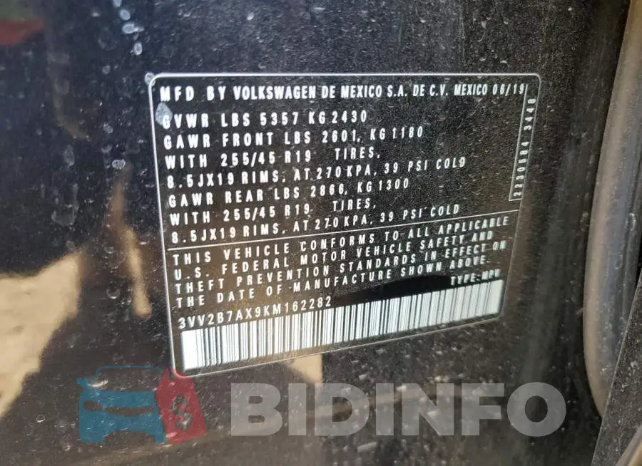 3VV2B7AX9KM162282 Photo# 12