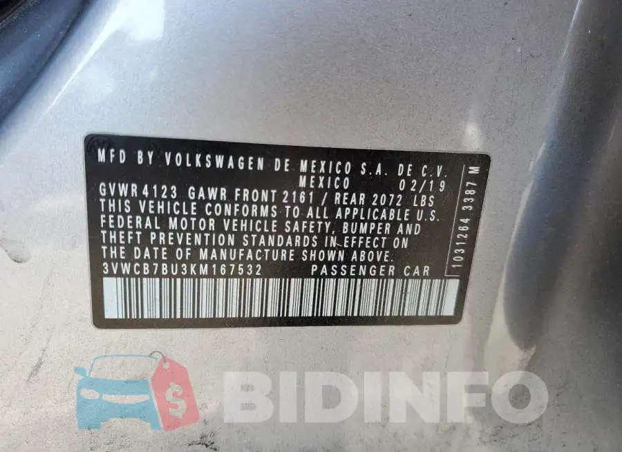 3VWCB7BU3KM167532 Photo# 12