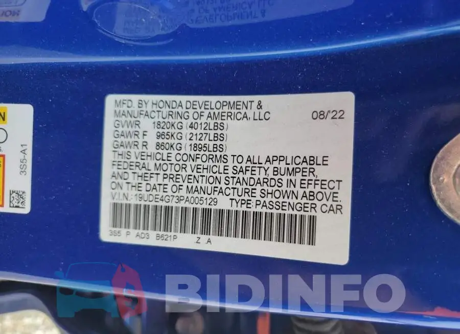 19UDE4G73PA005129 Photo# 12