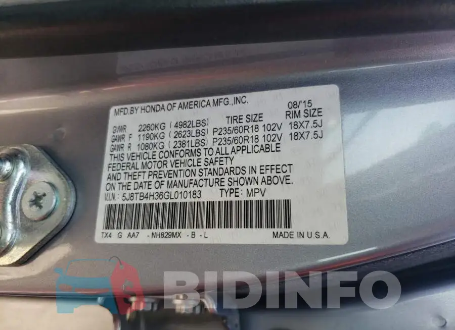 5J8TB4H36GL010183 Photo# 13