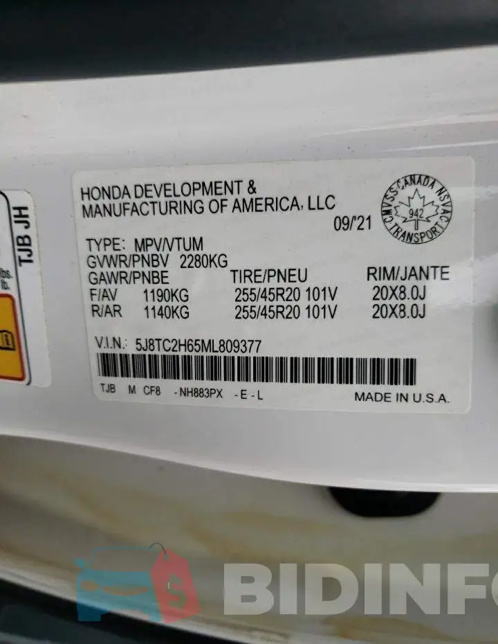 5J8TC2H65ML809377 Photo# 13