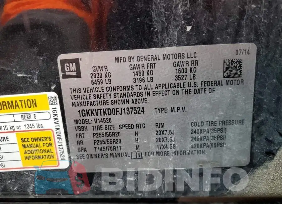 1GKKVTKD0FJ137524 Photo# 13