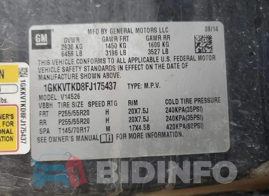 1GKKVTKD8FJ175437 Photo# 13