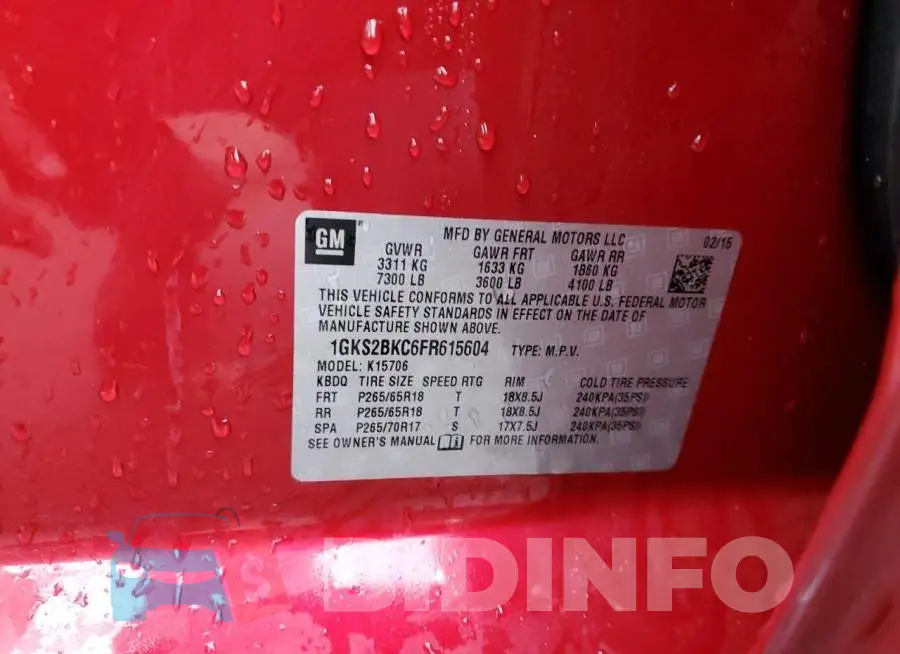 1GKS2BKC6FR615604 Photo# 14