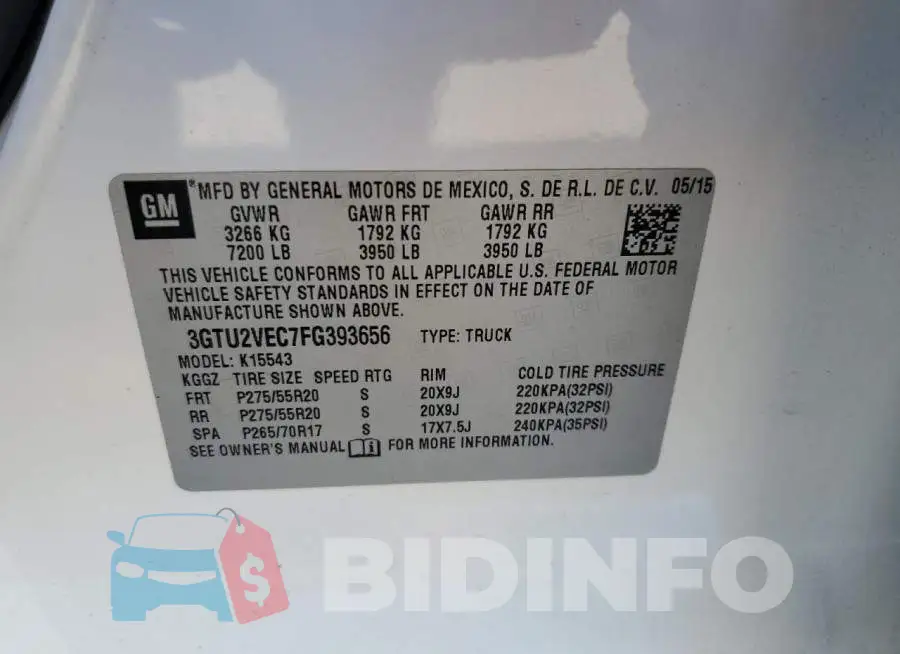 3GTU2VEC7FG393656 Photo# 12