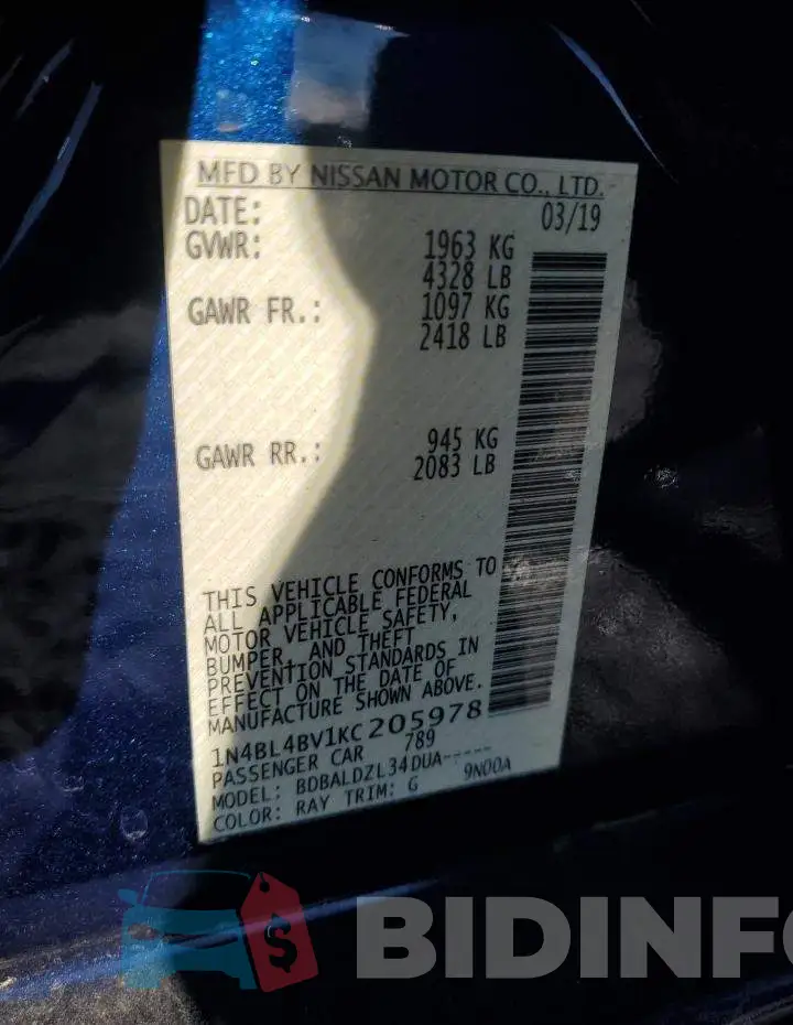 1N4BL4BV1KC205978 Photo# 12