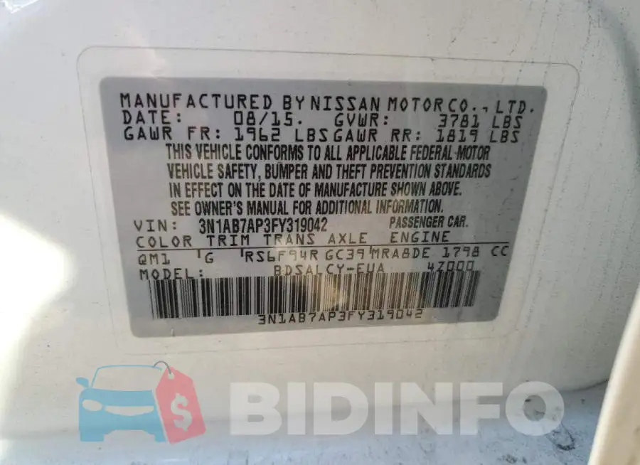 3N1AB7AP3FY319042 Photo# 12