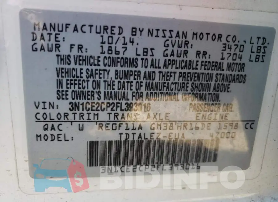 3N1CE2CP2FL393016 Photo# 14