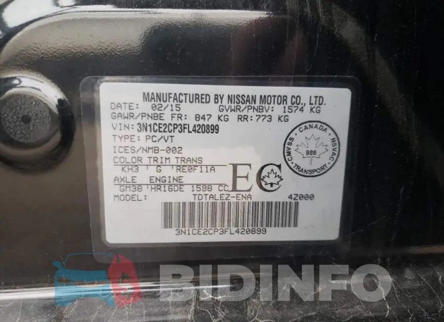 3N1CE2CP3FL420899 Photo# 13