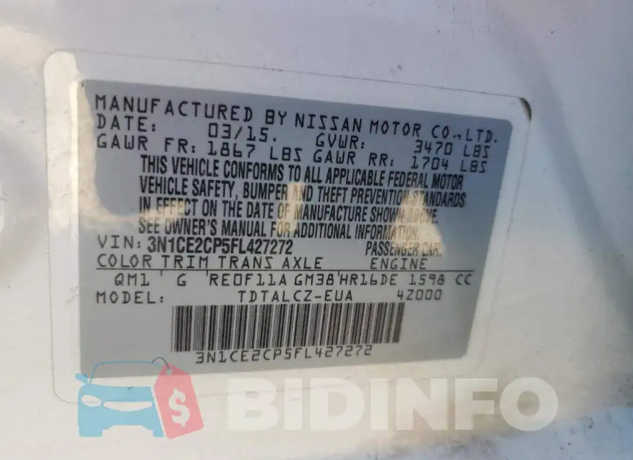 3N1CE2CP5FL427272 Photo# 12