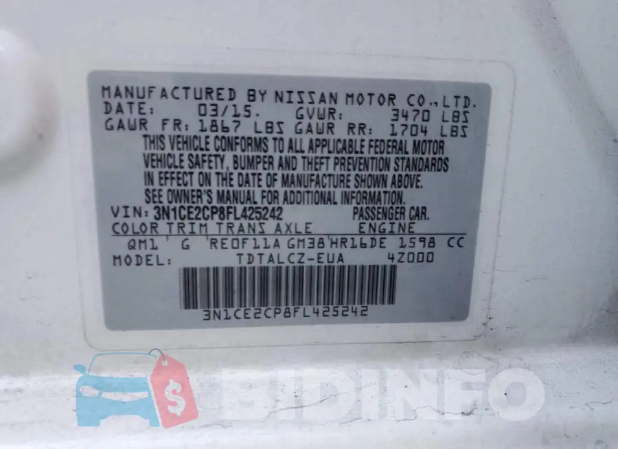 3N1CE2CP8FL425242 Photo# 12