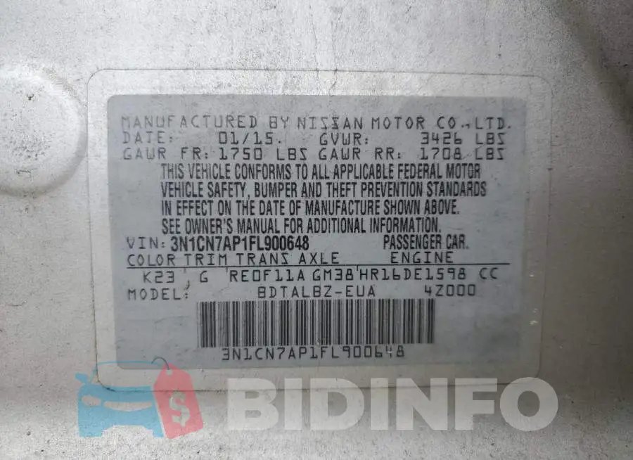 3N1CN7AP1FL900648 Photo# 12