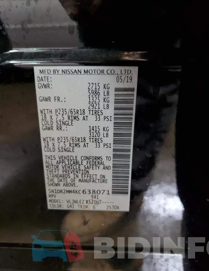 5N1DR2MM4KC638071 Photo# 12