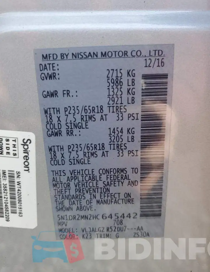 5N1DR2MN2HC645442 Photo# 12