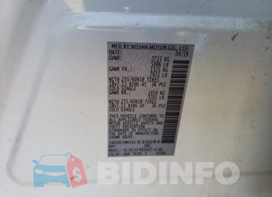 5N1DR2MN5KC630084 Photo# 14