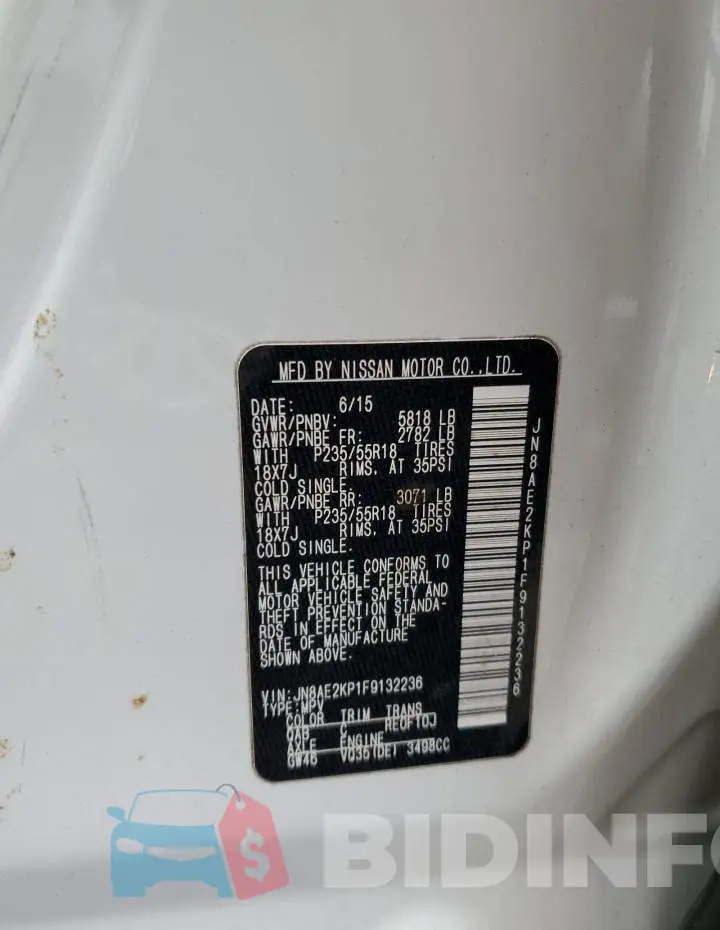 JN8AE2KP1F9132236 Photo# 14