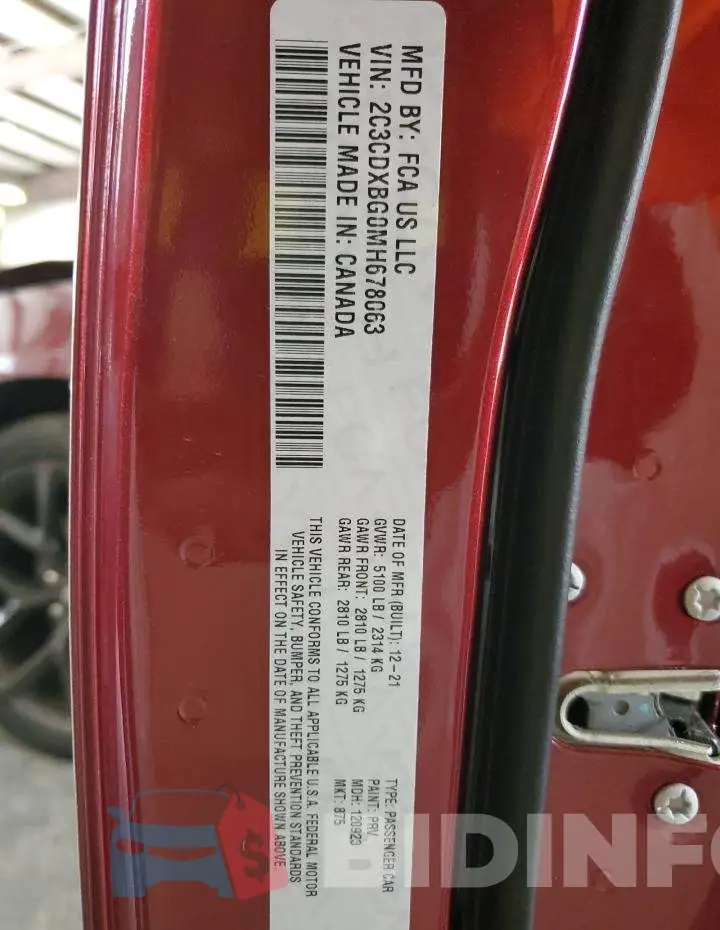 2C3CDXBG0MH678063 Photo# 12