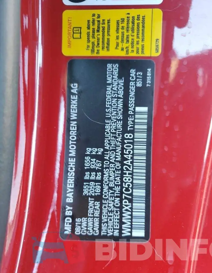 WMWXP7C58H2A45018 Photo# 12