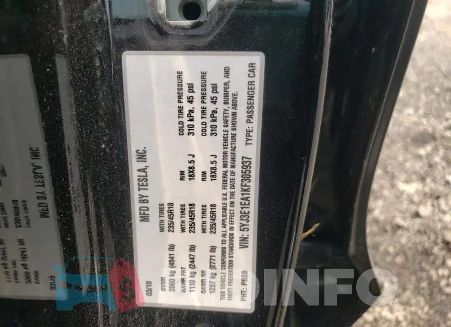 5YJ3E1EA1KF305937 Photo# 13