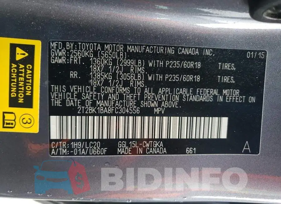 2T2BK1BA8FC304556 Photo# 14