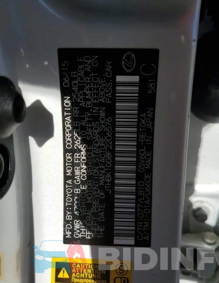 JTHBK1GG8F2206576 Photo# 12
