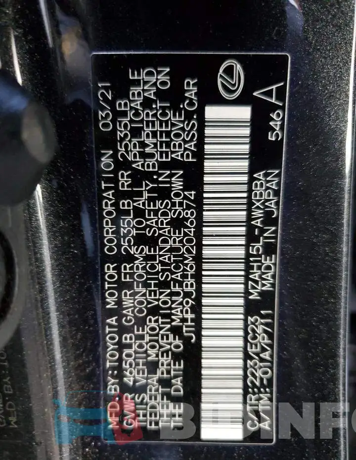 JTHP9JBH6M2046874 Photo# 13