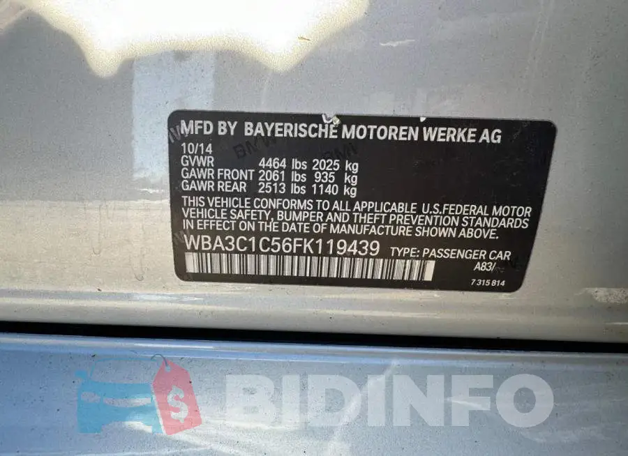 WBA3C1C56FK119439 Photo# 10