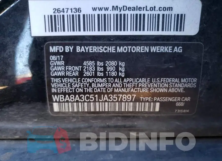 WBA8A3C51JA357897 Photo# 12