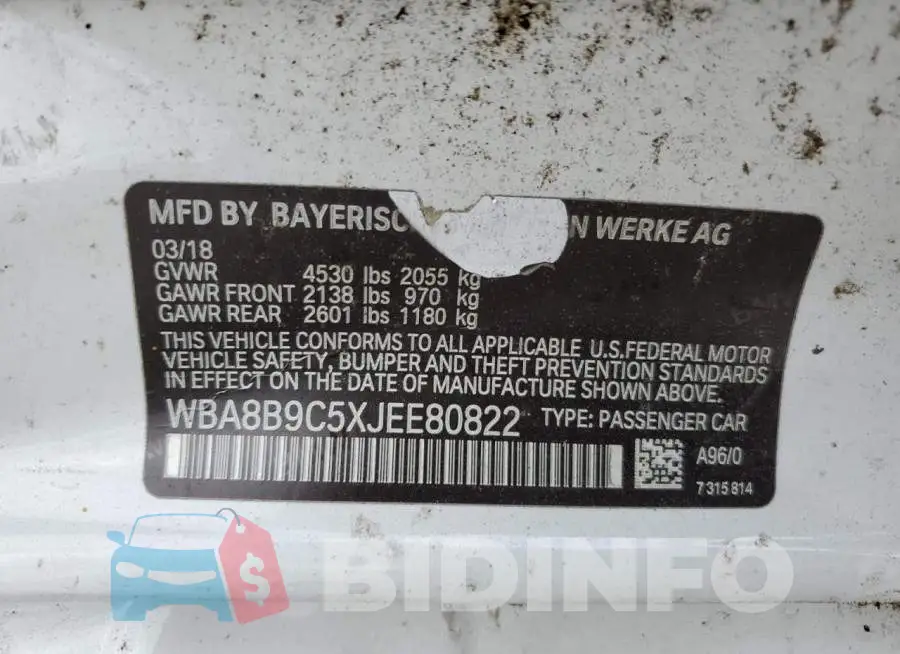 WBA8B9C5XJEE80822 Photo# 13