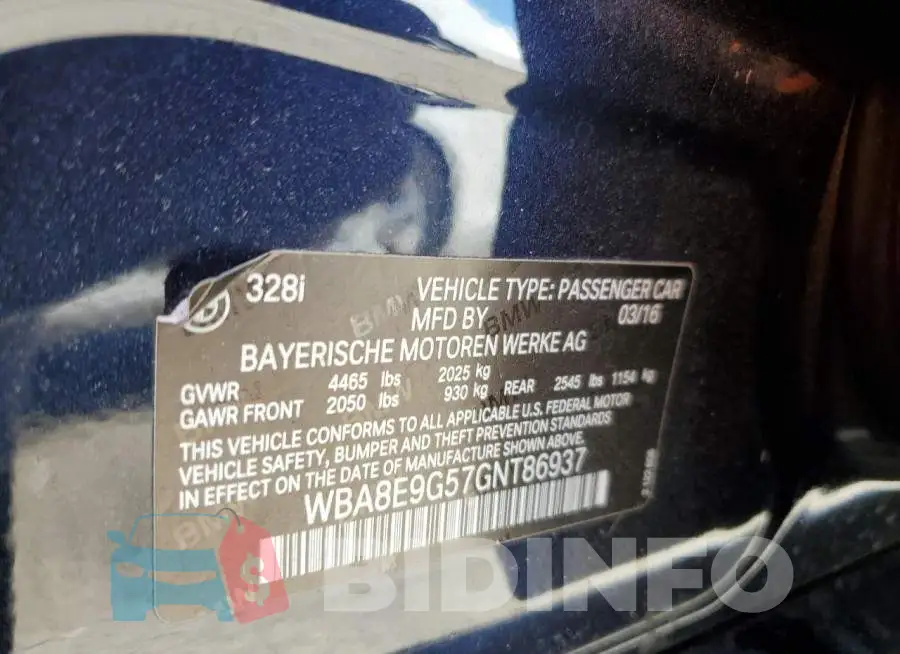 WBA8E9G57GNT86937 Photo# 12