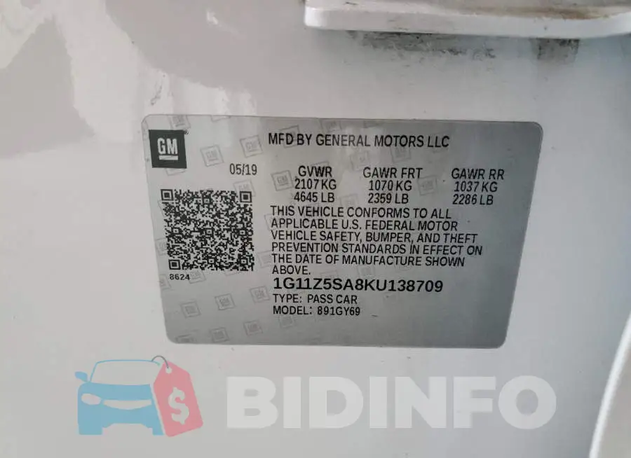 1G11Z5SA8KU138709 Photo# 12
