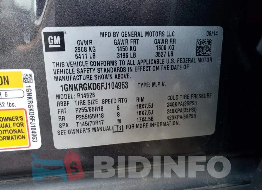 1GNKRGKD6FJ104963 Photo# 12