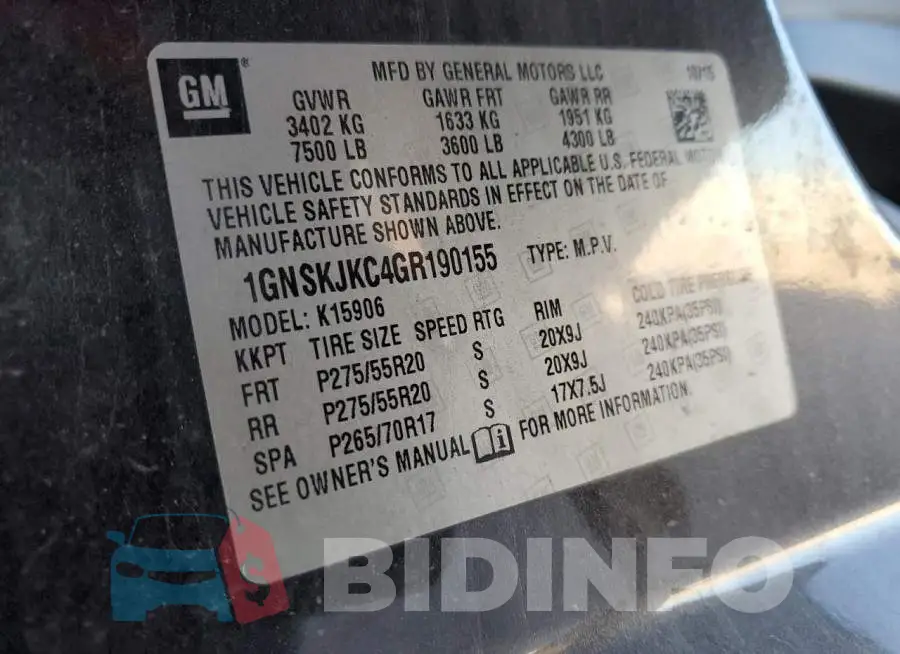 1GNSKJKC4GR190155 Photo# 13