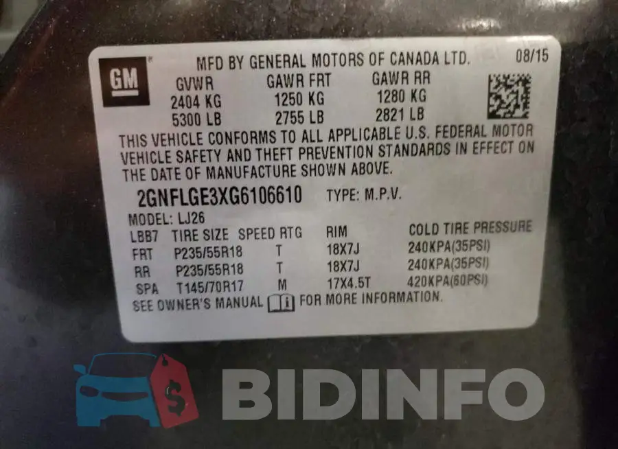 2GNFLGE3XG6106610 Photo# 13