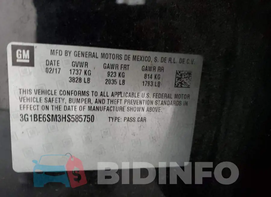 3G1BE6SM3HS585750 Photo# 12