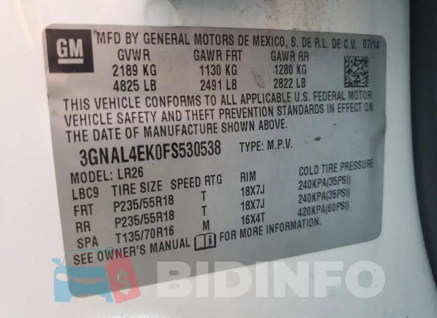 3GNAL4EK0FS530538 Photo# 13